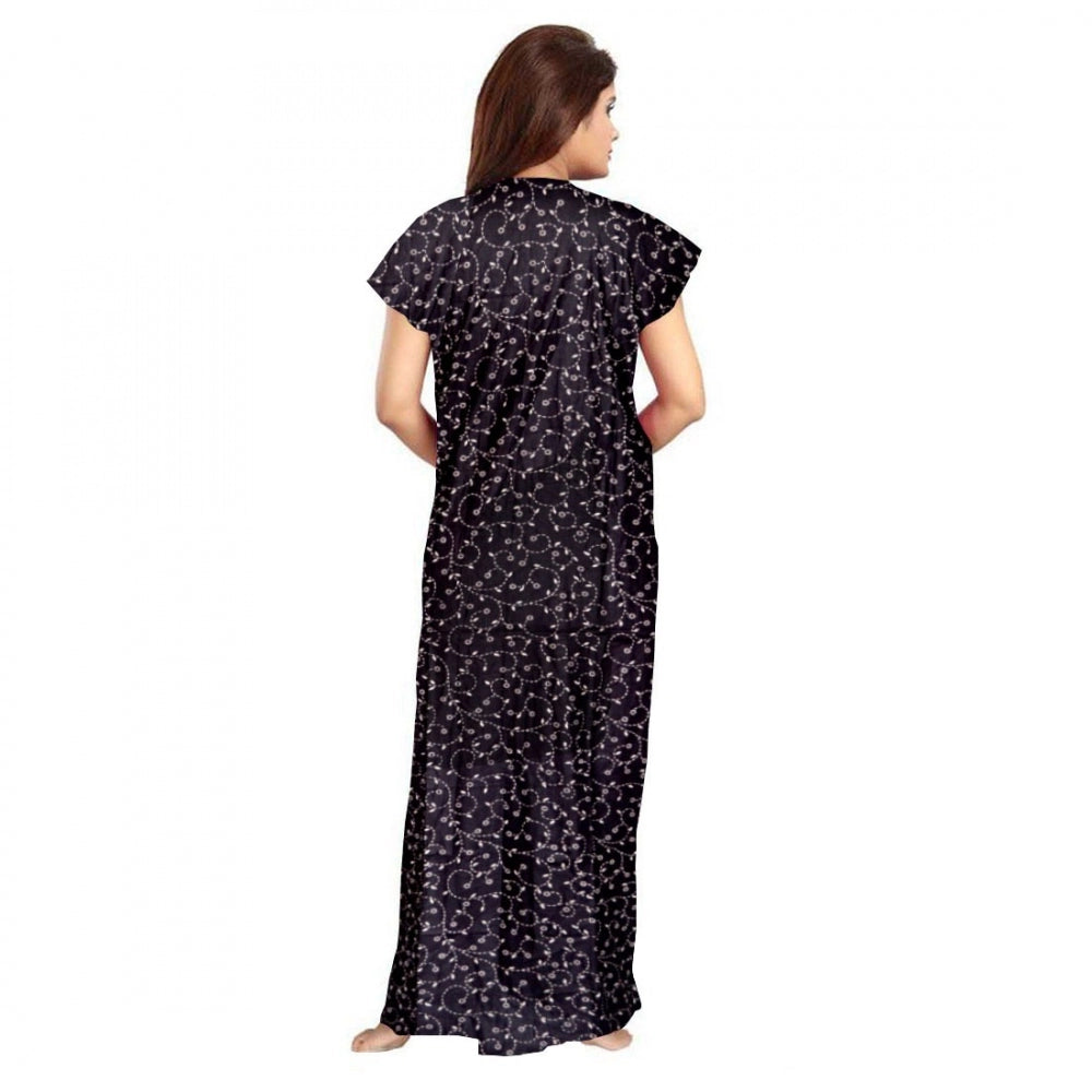 Generic Women's Cotton Printed Maxi Nighty – Grey