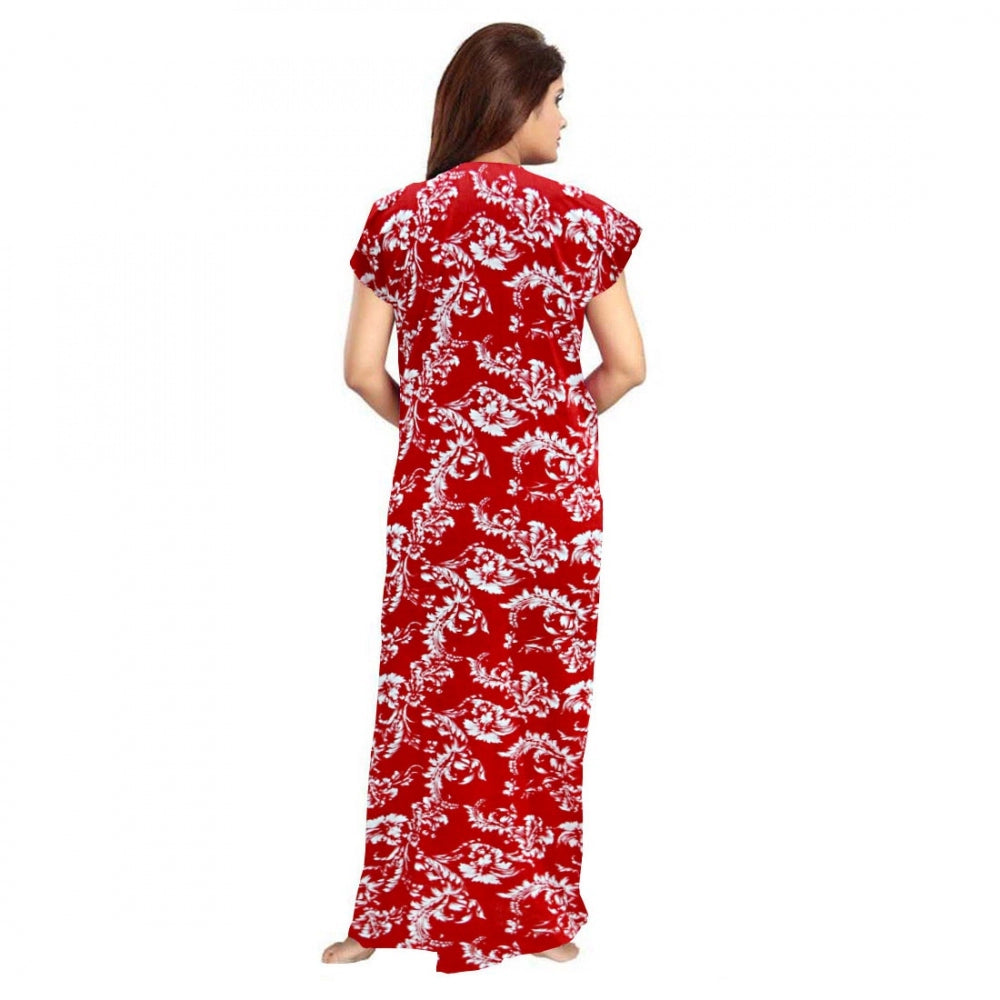 Women's Cotton Printed Maxi Nighty – Red | Short Sleeve