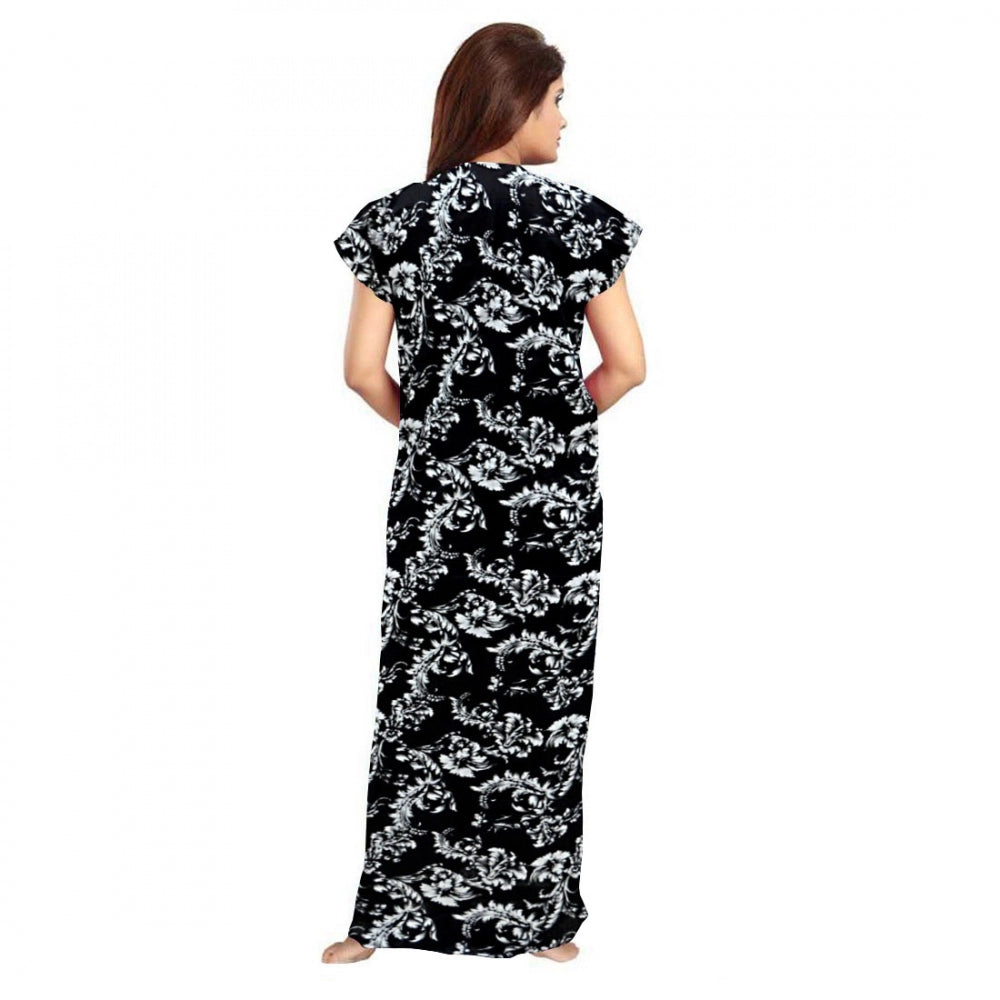 Generic Women's Cotton Printed Maxi Nighty – Black