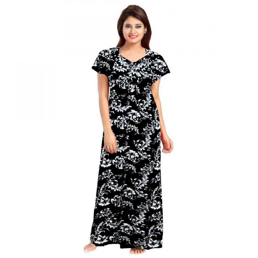 Generic Women's Cotton Printed Maxi Nighty – Black
