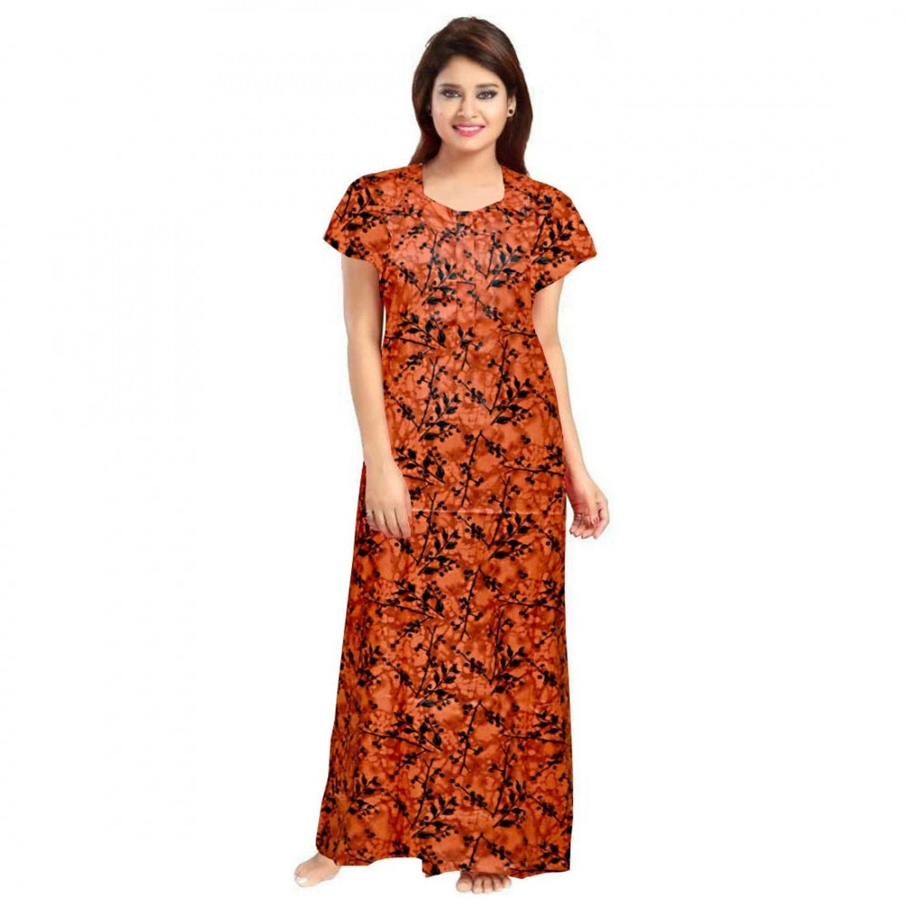 Generic Women's Cotton Printed Maxi Nighty – Orange