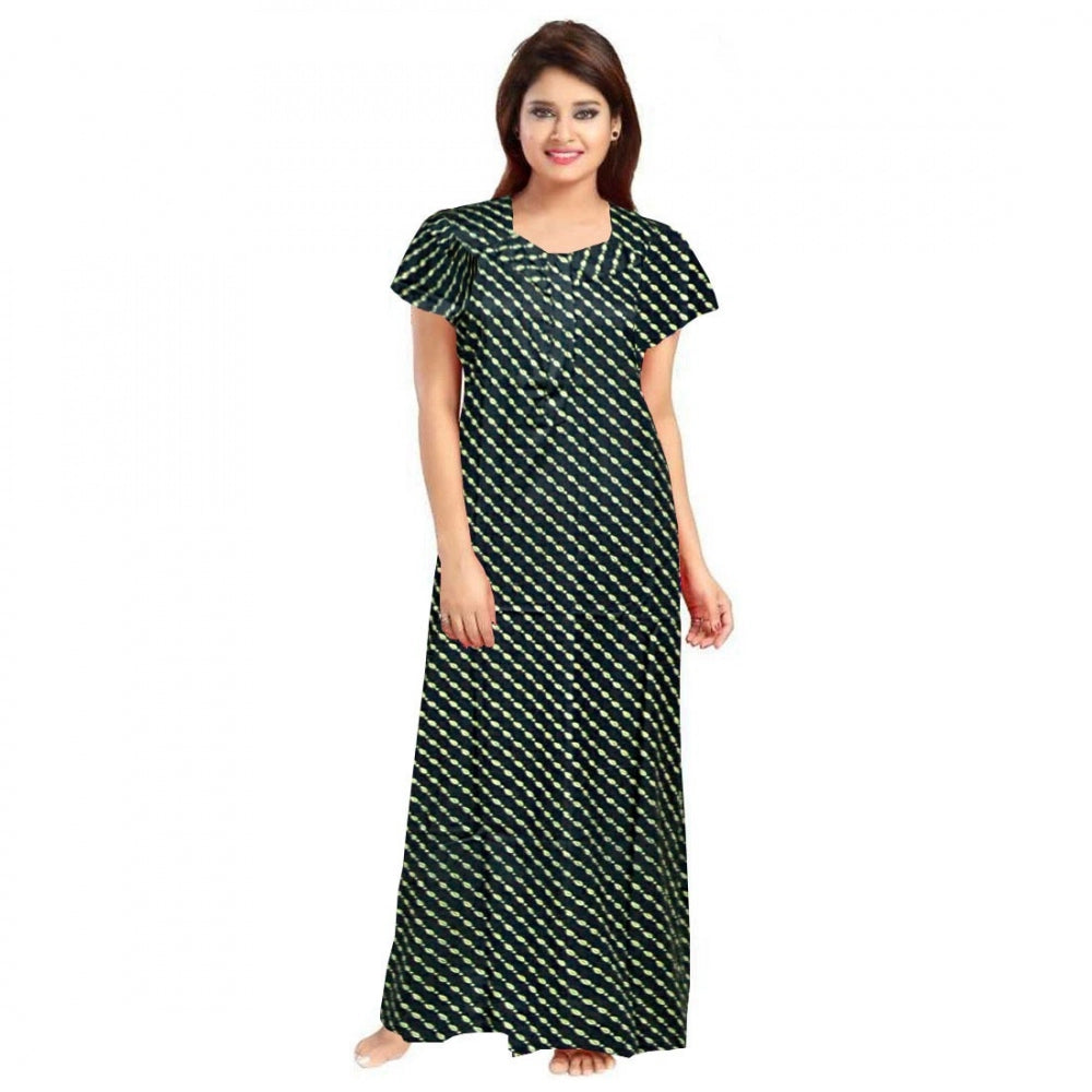 Women's Cotton Printed Maxi Nighty – Green | Short Sleeve