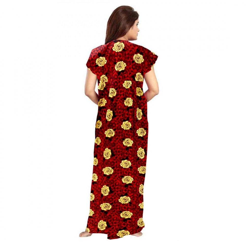 Generic Women's Cotton Printed Maxi Nighty – Maroon