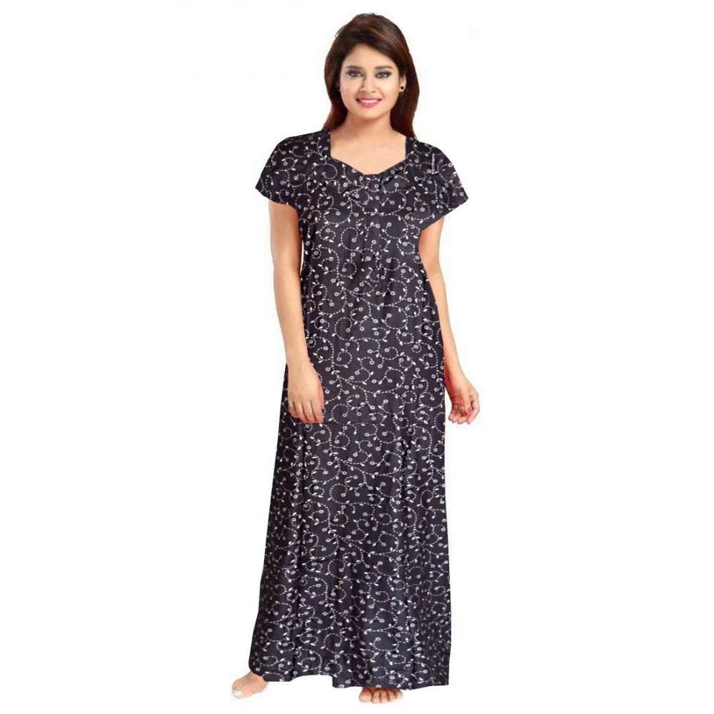 Generic Women's Cotton Printed Maxi Nighty – Grey