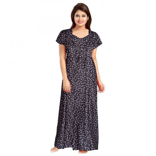 Generic Women's Cotton Printed Maxi Nighty – Grey
