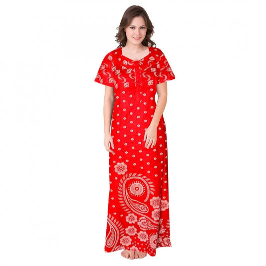 Generic Women's Cotton Printed Maxi Nighty – Red