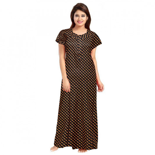 Generic Women's Cotton Printed Maxi Nighty – Brown