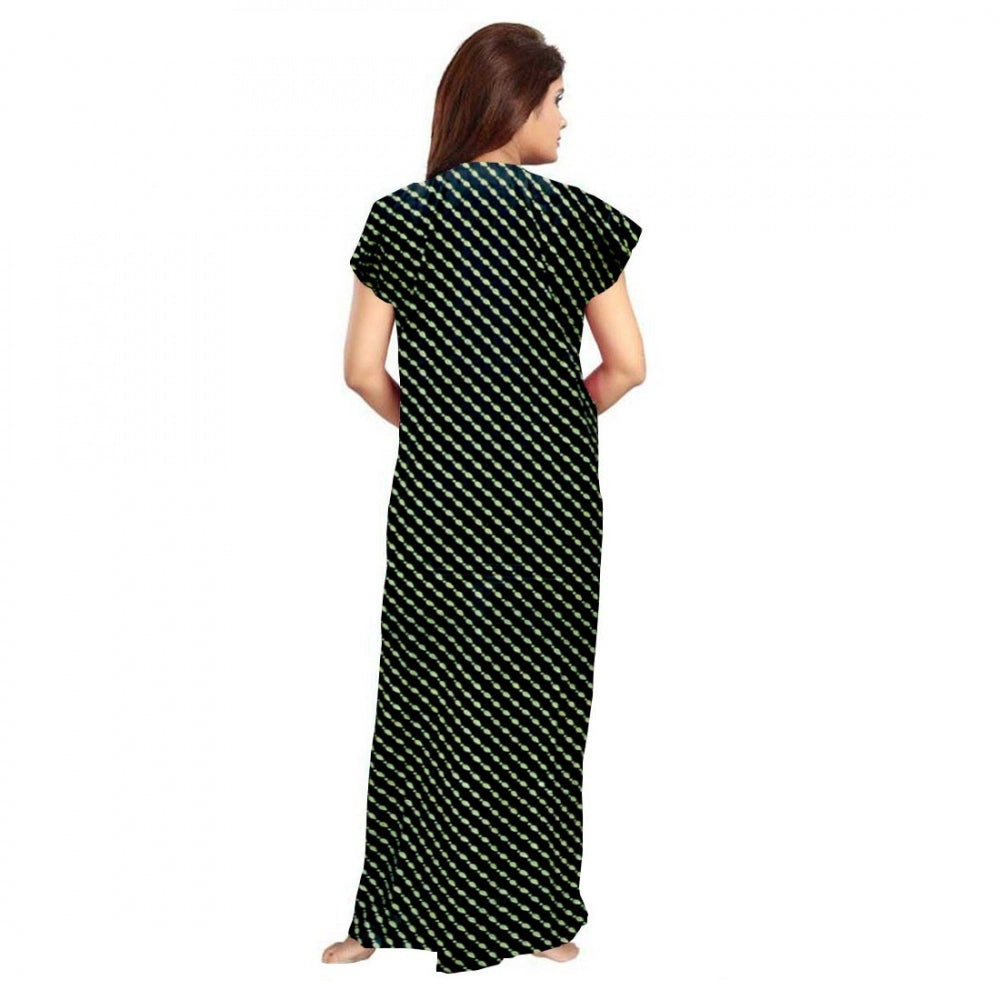 Women's Cotton Printed Maxi Nighty – Green | Short Sleeve