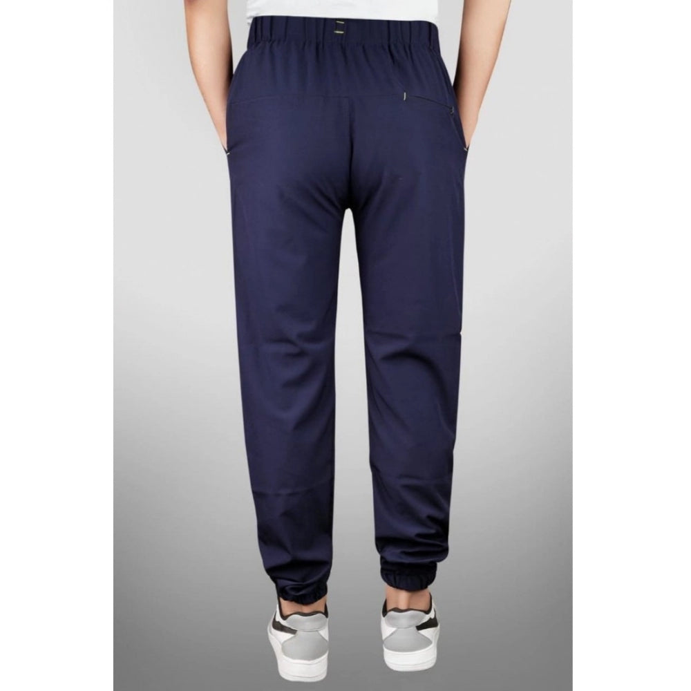 Men's Navy Blue Polyester Solid Track Pants | Lightweight Sports & Casual Lower for Men