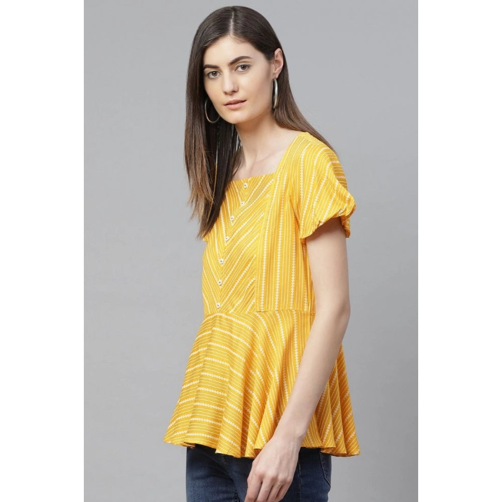 Women's Casual Short Sleeve Stripe Printed Rayon Top – Mustard