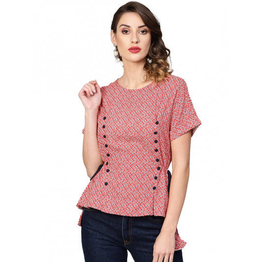 Women's Casual Short Sleeve Geometric Rayon Top – Red
