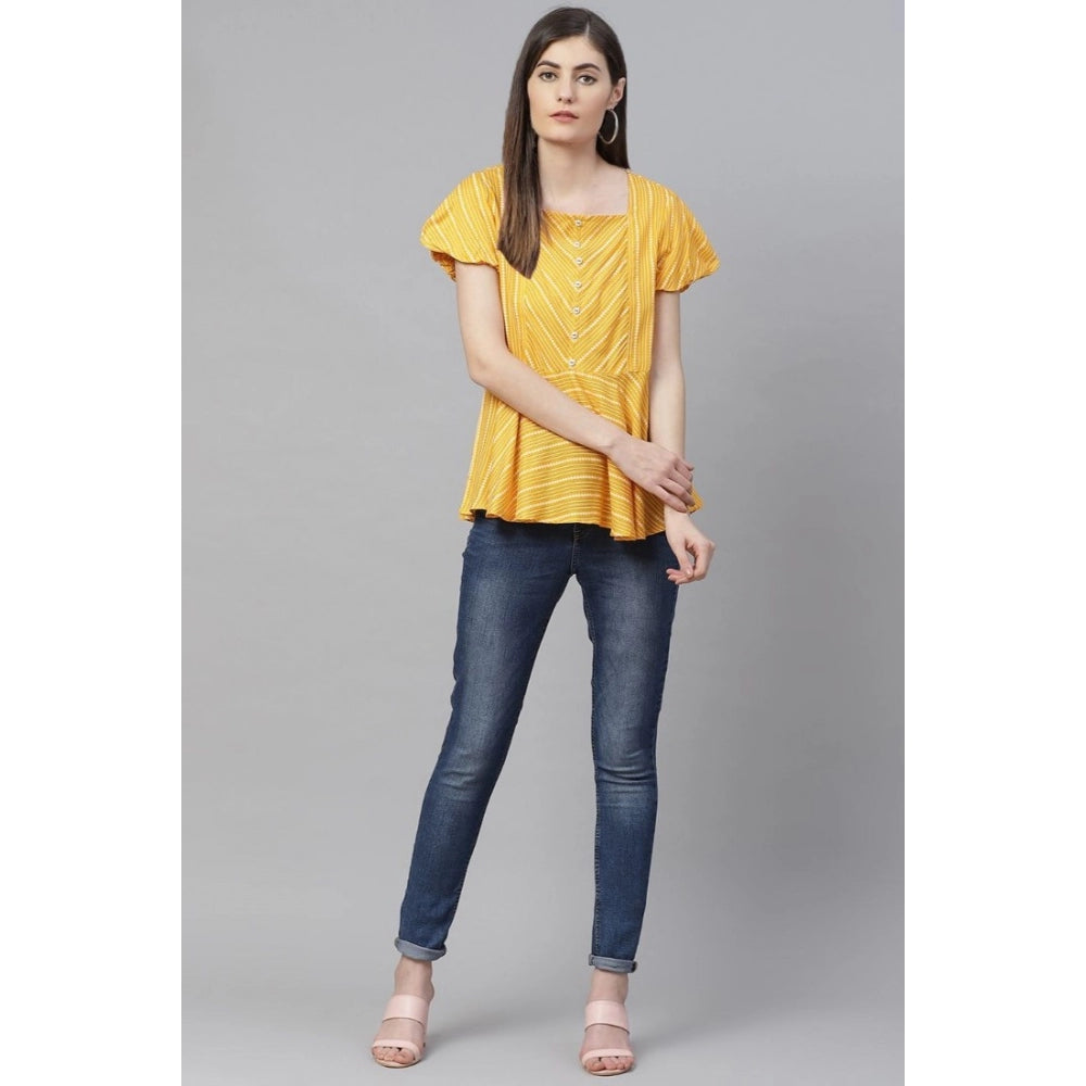 Women's Casual Short Sleeve Stripe Printed Rayon Top – Mustard