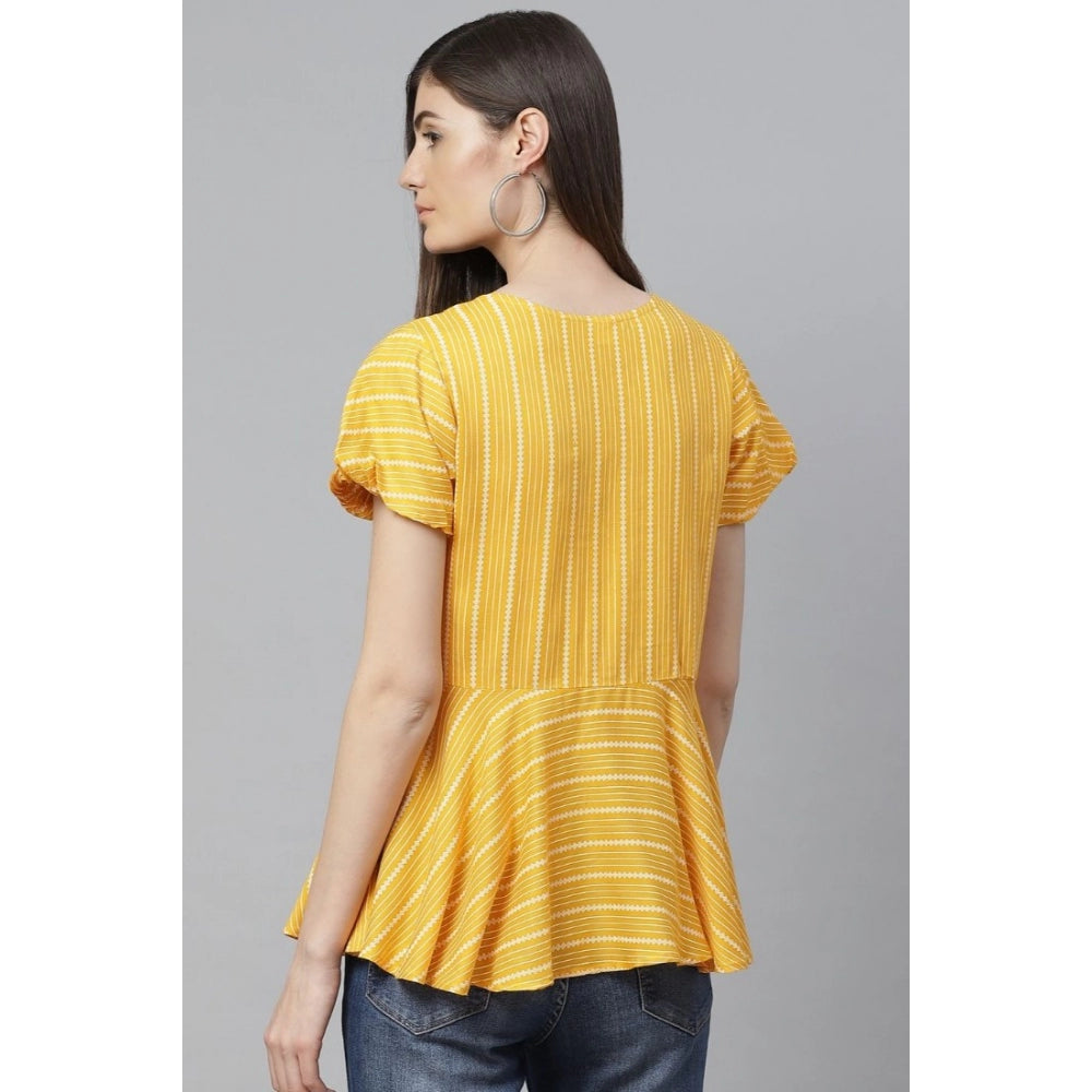 Women's Casual Short Sleeve Stripe Printed Rayon Top – Mustard