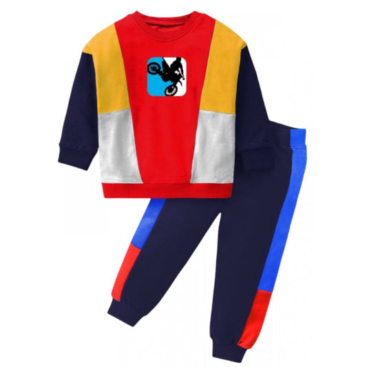 Boys' Casual Printed Cotton T-Shirt & Pant Set – Red
