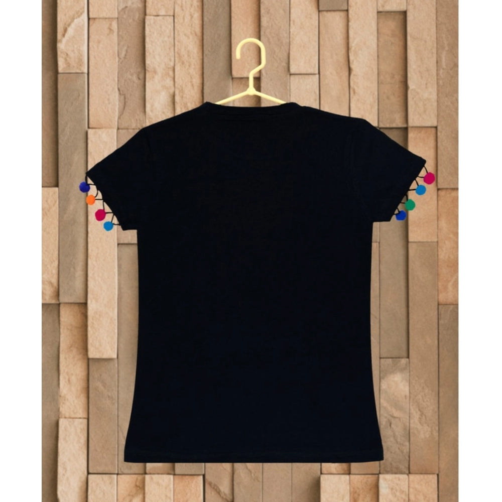 Girls' Casual Printed Cotton T-Shirt – Black