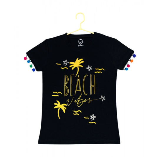 Girls' Casual Printed Cotton T-Shirt – Black