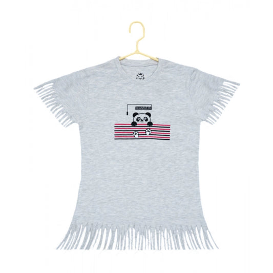 Girls' Casual Printed Cotton T-Shirt – Grey