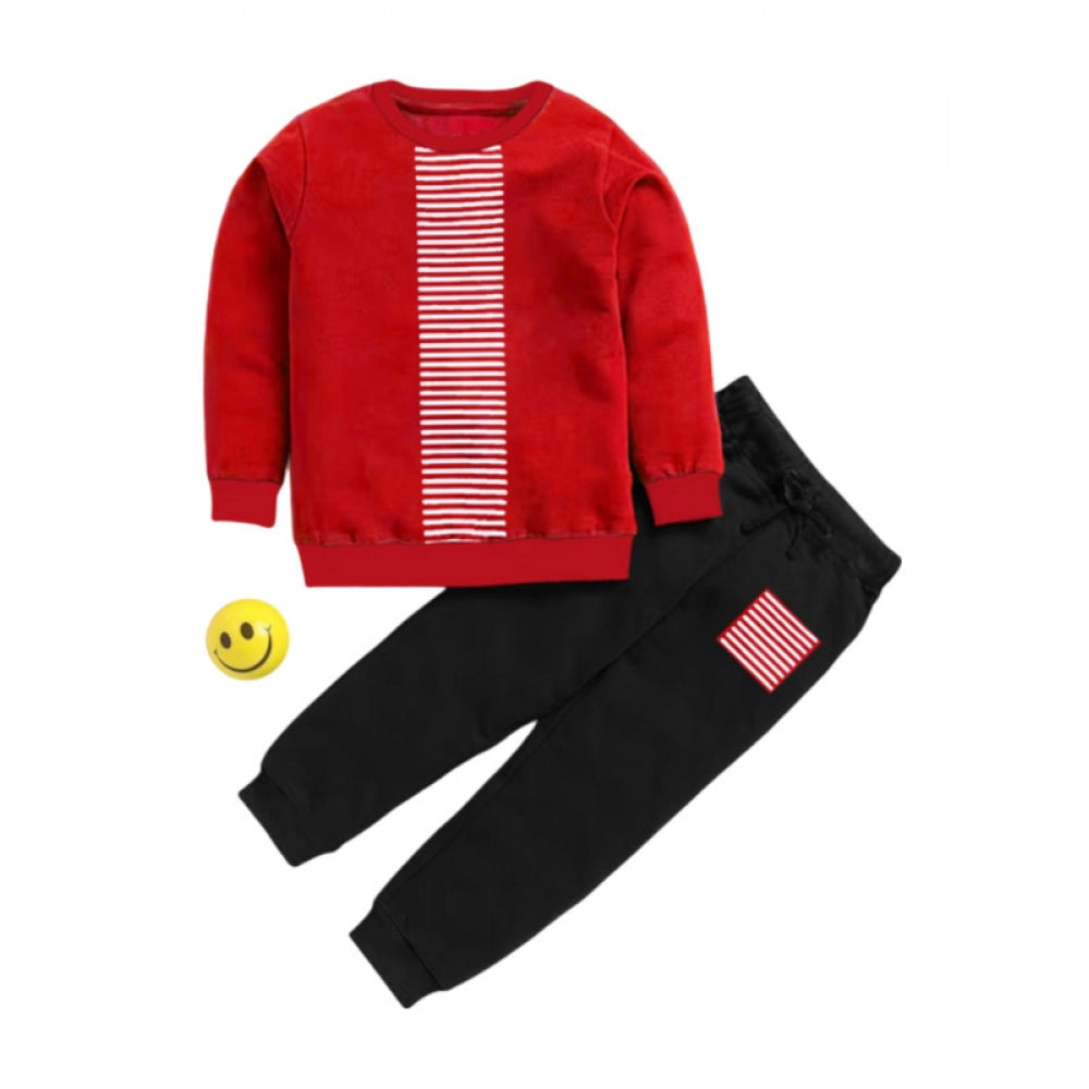 Boys' Casual Printed Cotton T-Shirt & Pant Set – Red