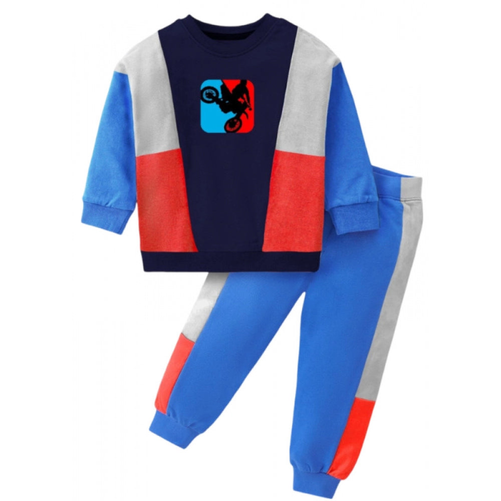 Boys' Casual Printed Cotton T-Shirt & Pant Set – Blue