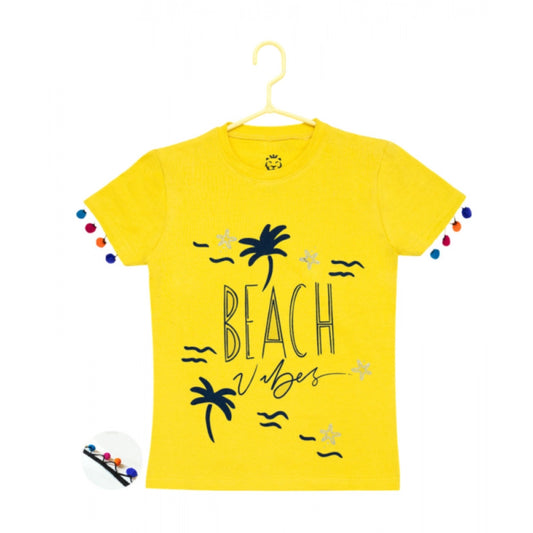 Girls' Casual Printed Cotton T-Shirt – Yellow
