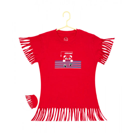 Girls' Casual Printed Cotton T-Shirt – Red