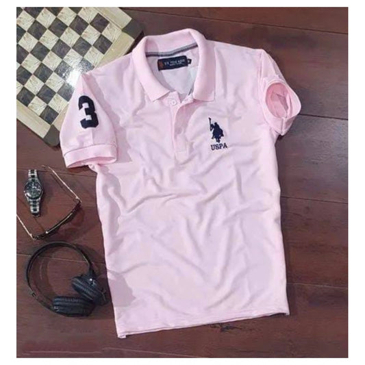 Generic Men's Casual Cotton Polo Neck T-Shirt – Pink