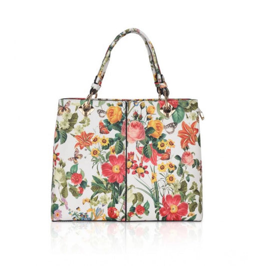 Generic Women's Faux Leather Printed Handheld Bag (White Orange)