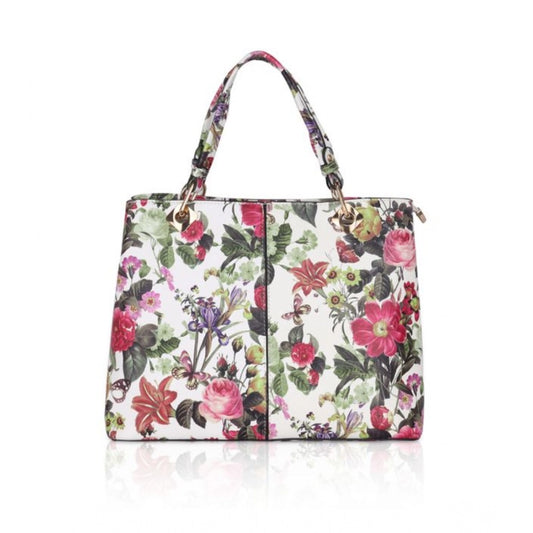 Women’s White Pink Floral Faux Leather Handbag