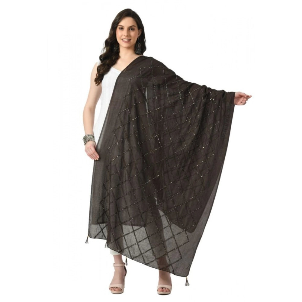Women's Dark Brown Chanderi Self Design Festive Dupatta