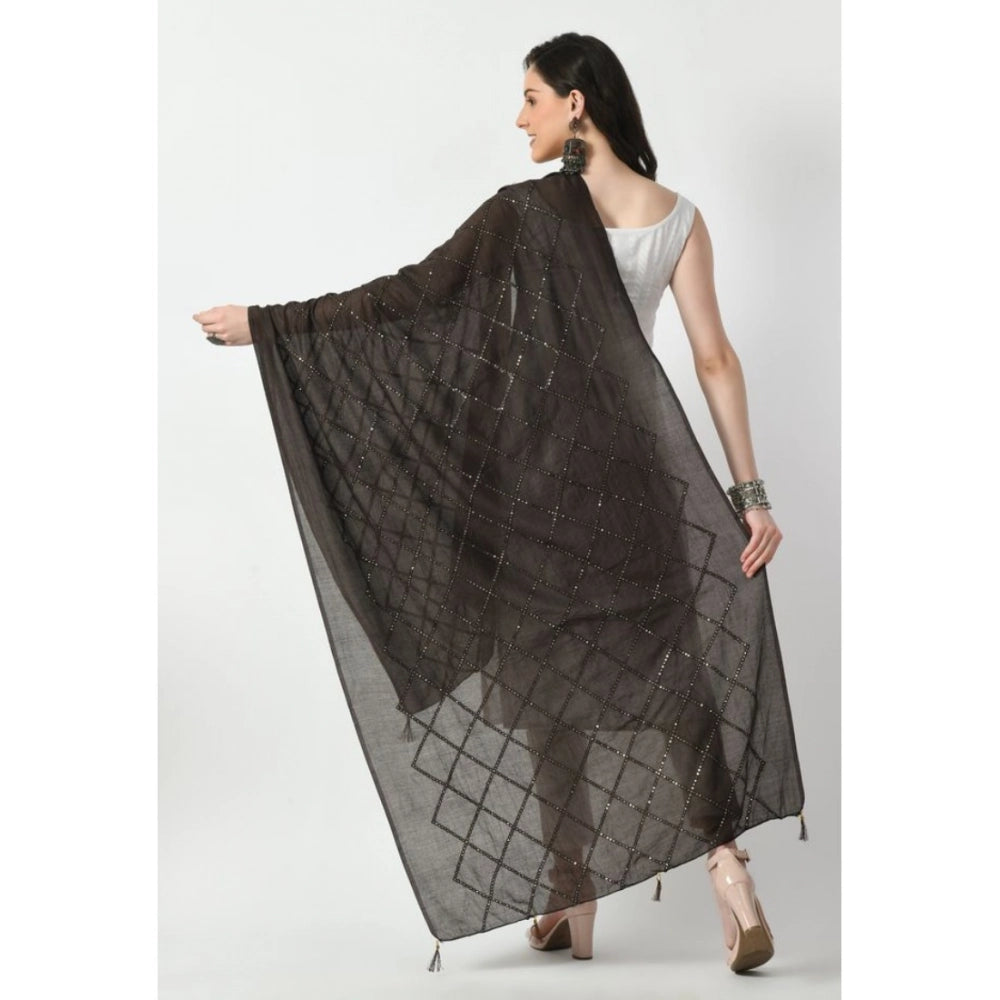Women's Dark Brown Chanderi Self Design Festive Dupatta