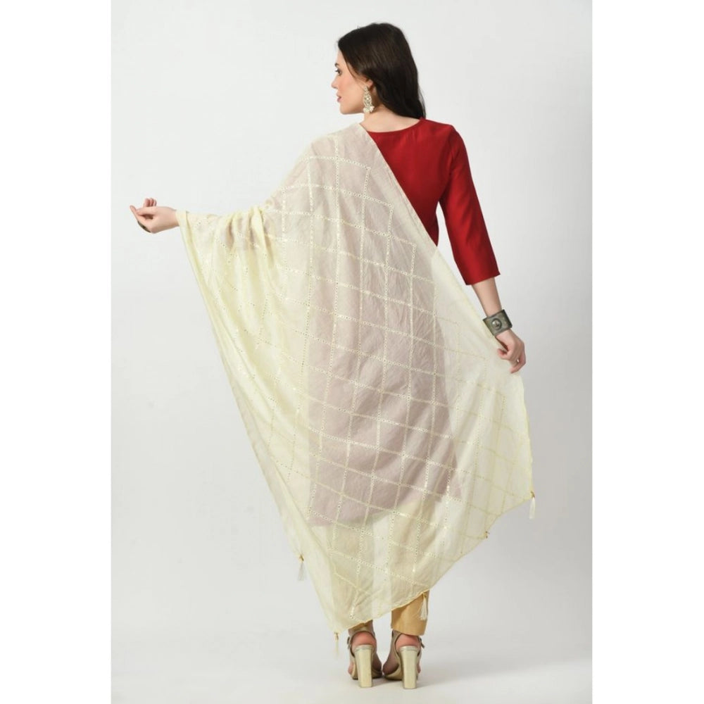 Women's Off White Chanderi Self Design Festive Dupatta