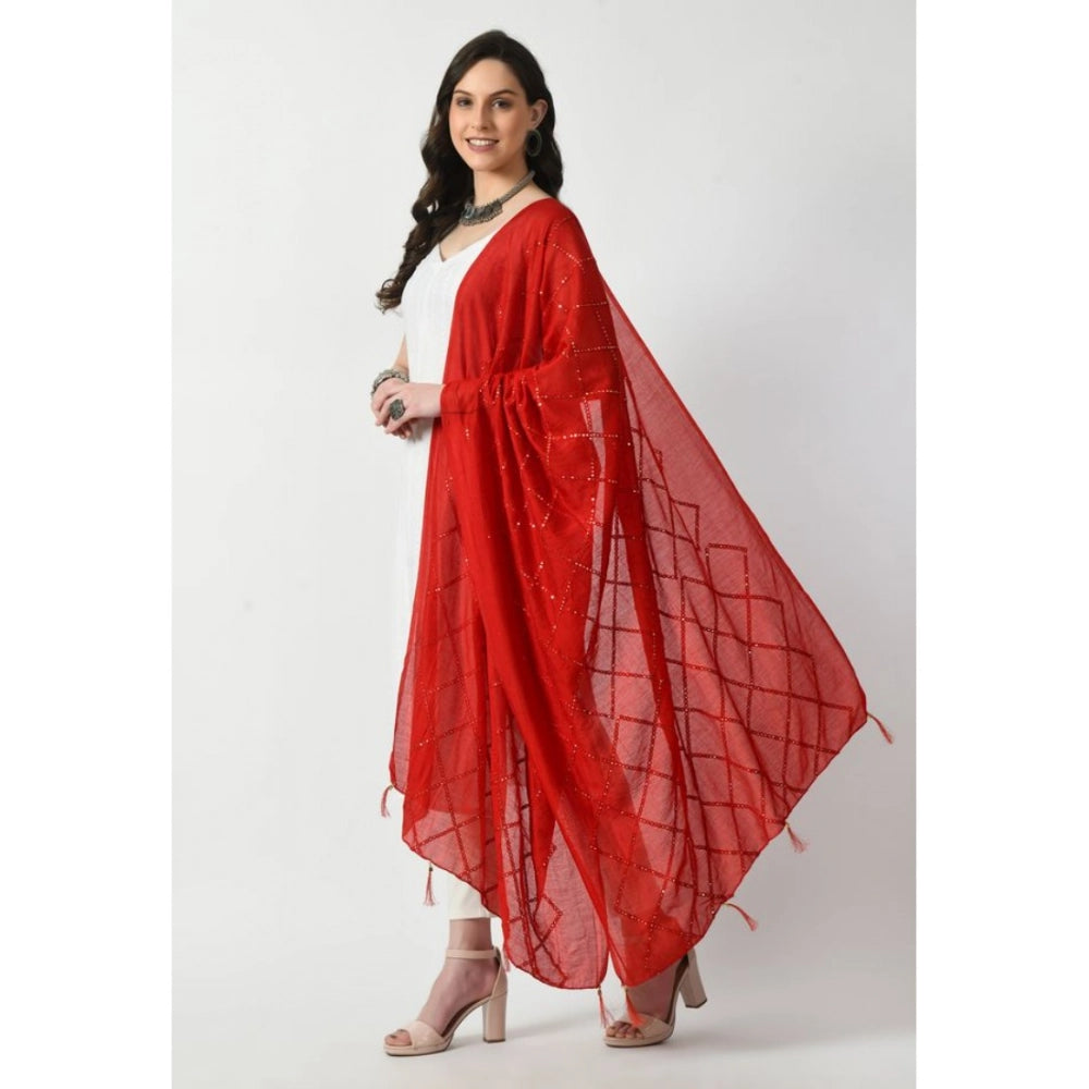 Women's Red Chanderi Self Design Festive Dupatta