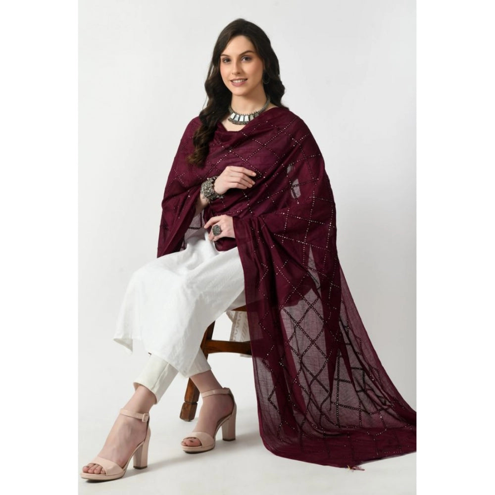 Women's Wine Chanderi Self Design Festive Dupatta