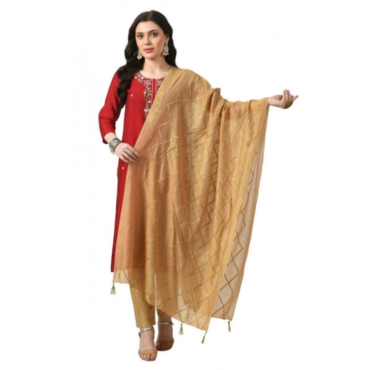 Women's Gold Chanderi Self Design Festive Dupatta