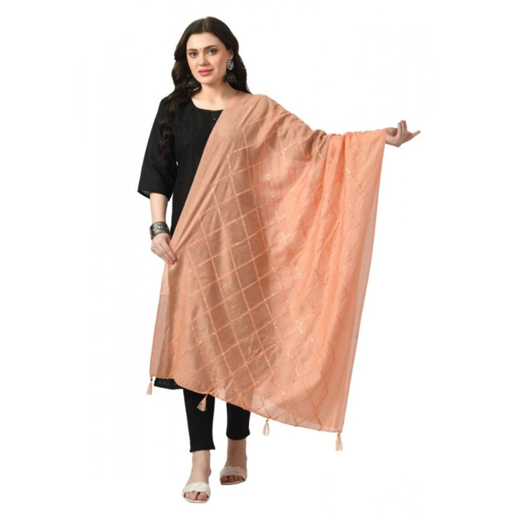 Women's Peach Chanderi Self Design Festive Dupatta