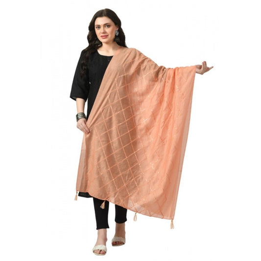 Women's Peach Chanderi Self Design Festive Dupatta