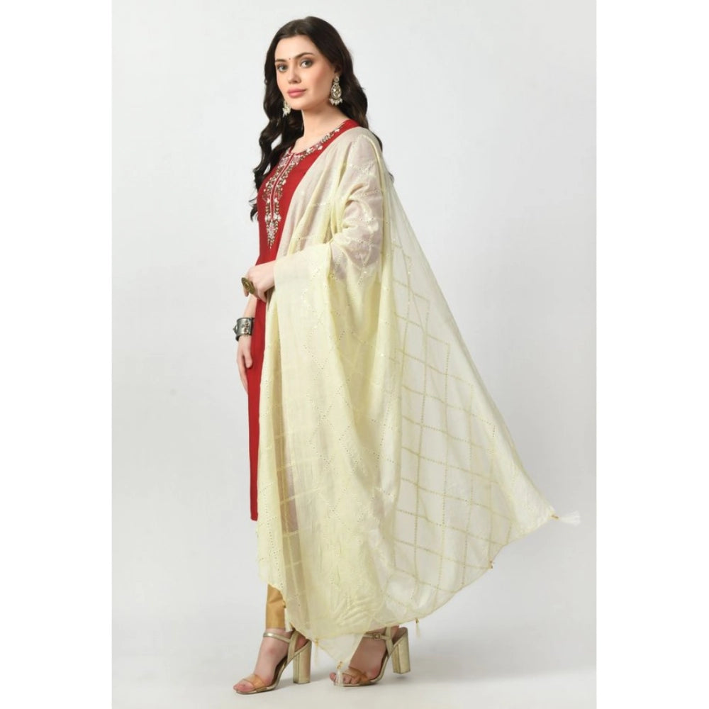 Women's Off White Chanderi Self Design Festive Dupatta