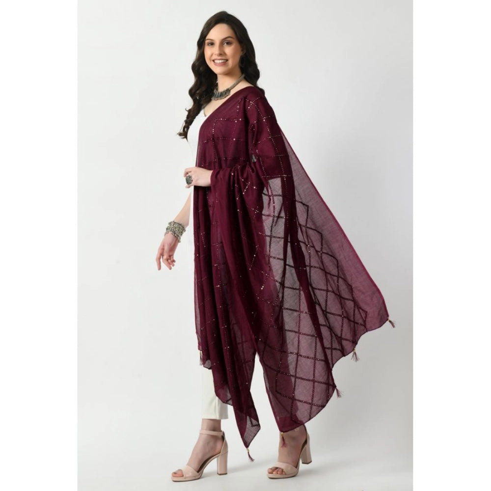 Women's Wine Chanderi Self Design Festive Dupatta
