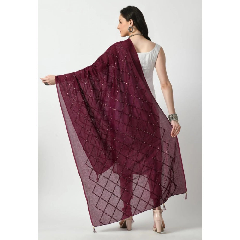 Women's Wine Chanderi Self Design Festive Dupatta