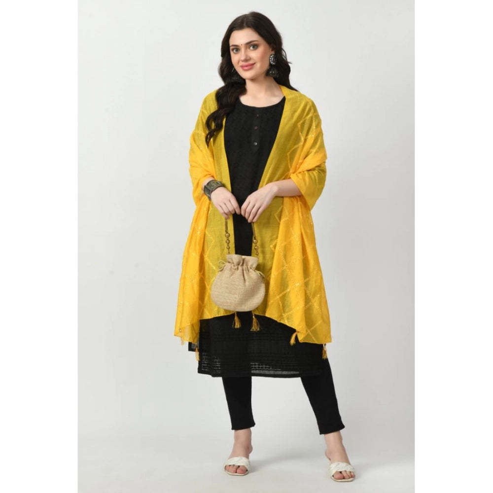 Women's Yellow Chanderi Self Design Festive Dupatta