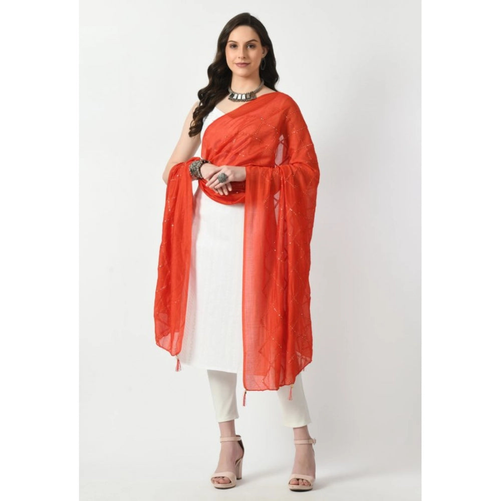 Women's Orange Chanderi Self Design Festive Dupatta