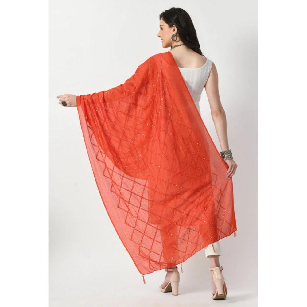 Women's Orange Chanderi Self Design Festive Dupatta