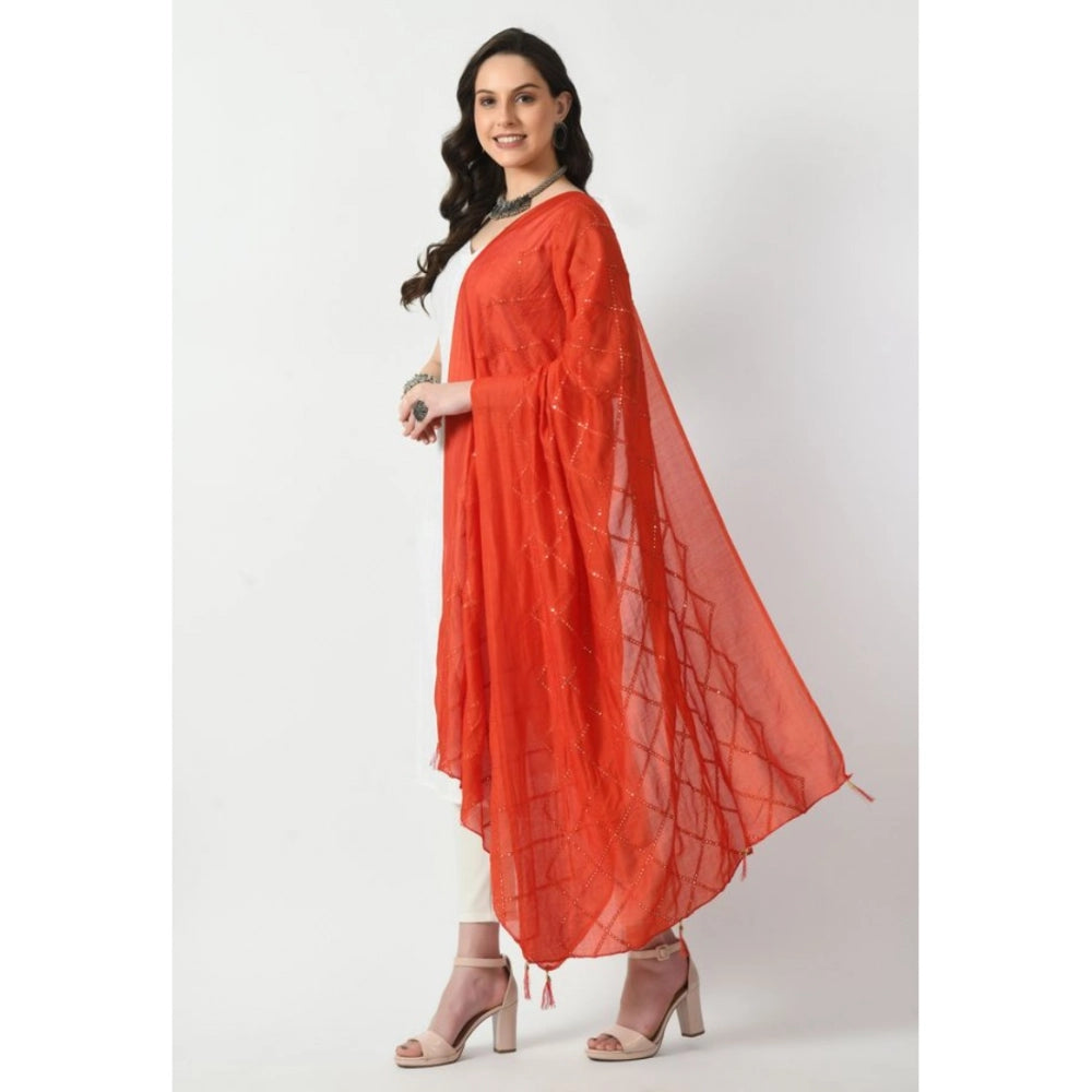 Women's Orange Chanderi Self Design Festive Dupatta