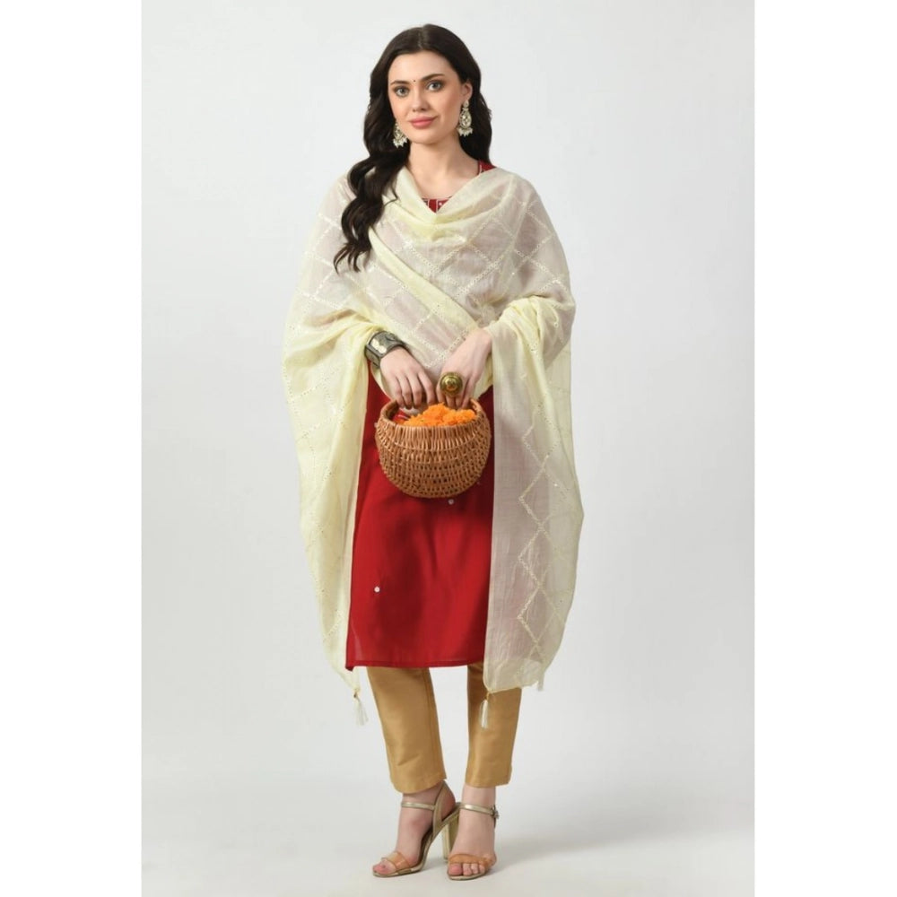 Women's Off White Chanderi Self Design Festive Dupatta
