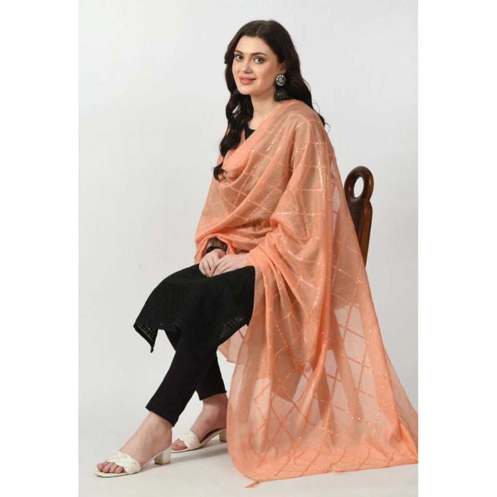 Women's Peach Chanderi Self Design Festive Dupatta