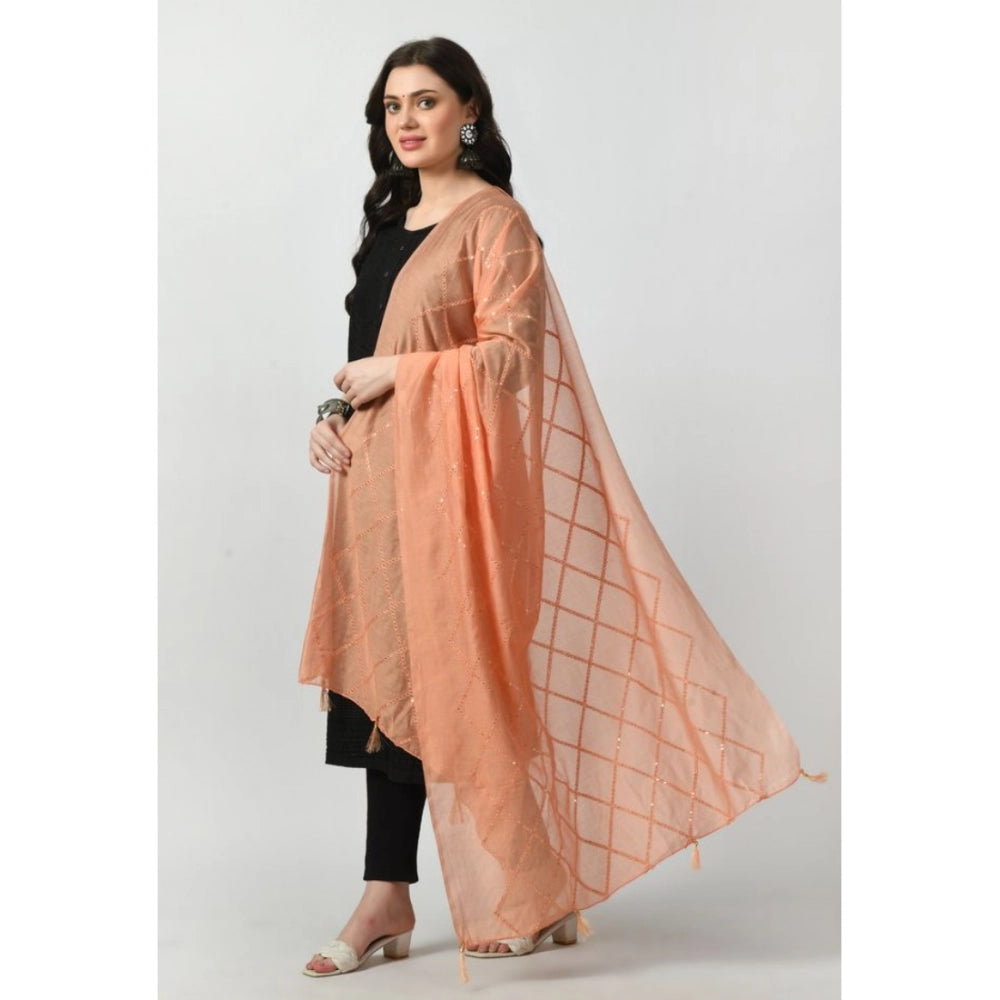 Women's Peach Chanderi Self Design Festive Dupatta