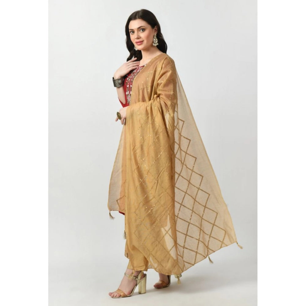 Women's Gold Chanderi Self Design Festive Dupatta