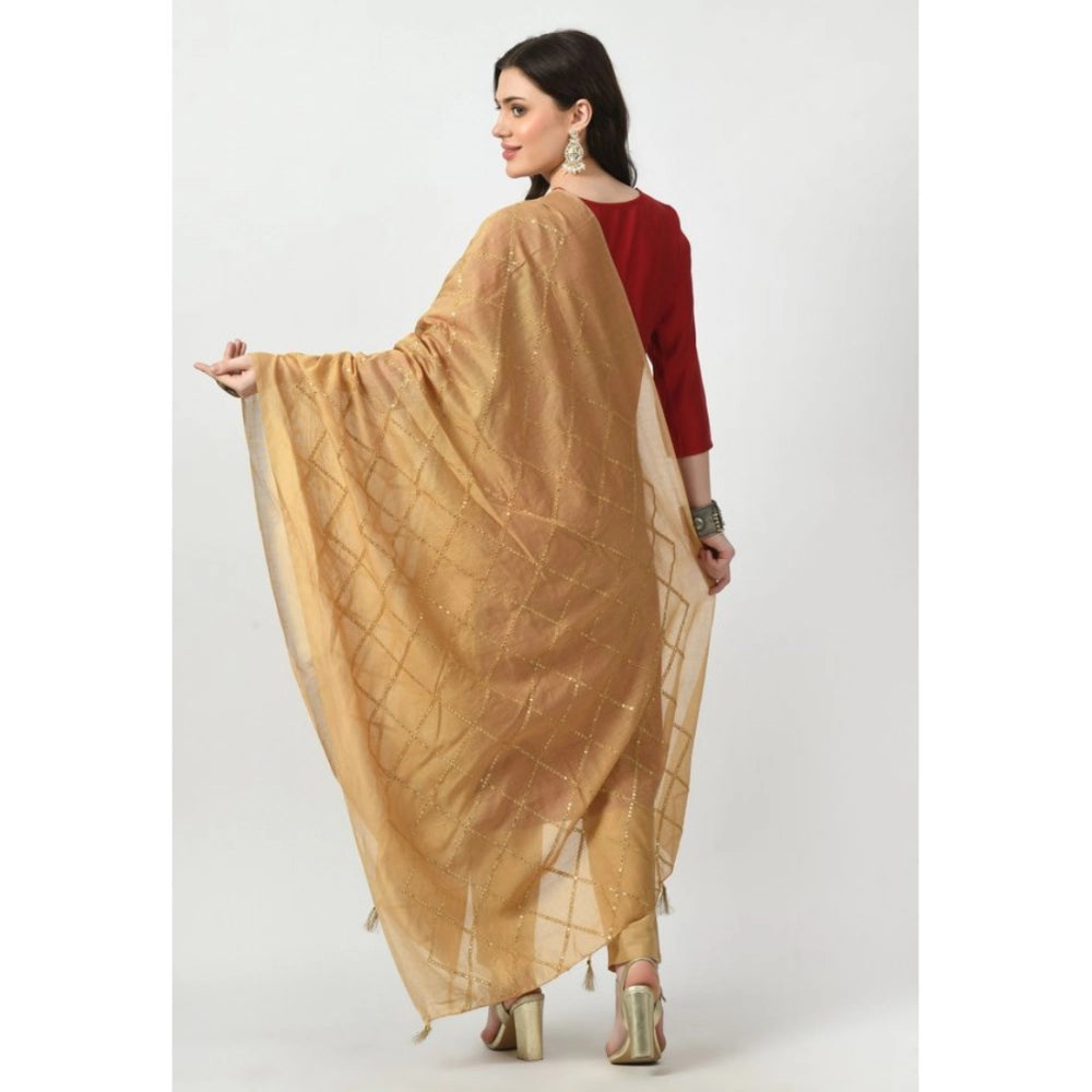 Women's Gold Chanderi Self Design Festive Dupatta