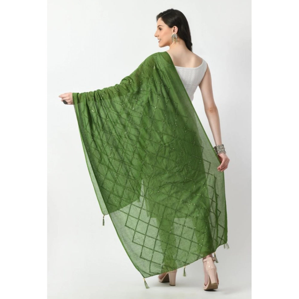 Women's Green Chanderi Self Design Festive Dupatta