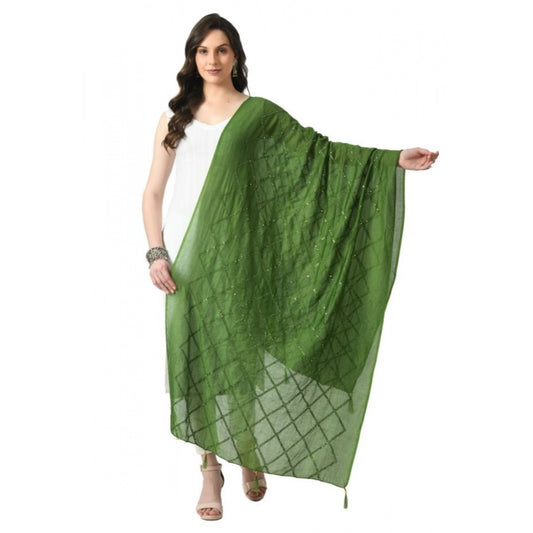 Women's Green Chanderi Self Design Festive Dupatta